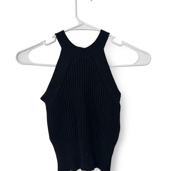 Brandy Melville black high neckline one size cropped cable-knit tank top - Picture 1 of 3